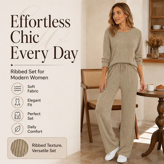 Women's Ribbed Knit Top and Pants Set