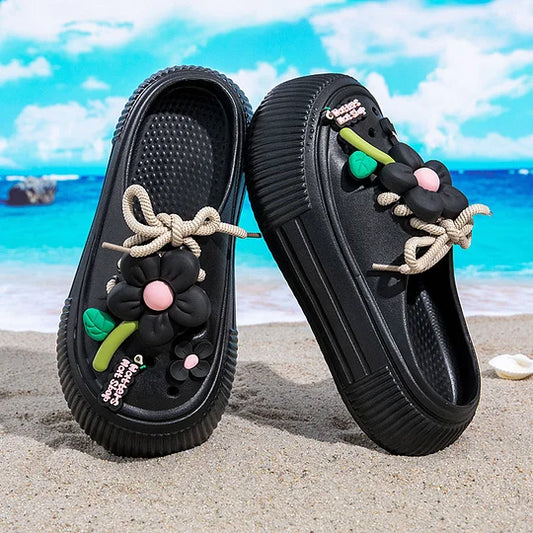 Women’s Platform Slide Sandals with 3D Floral Design