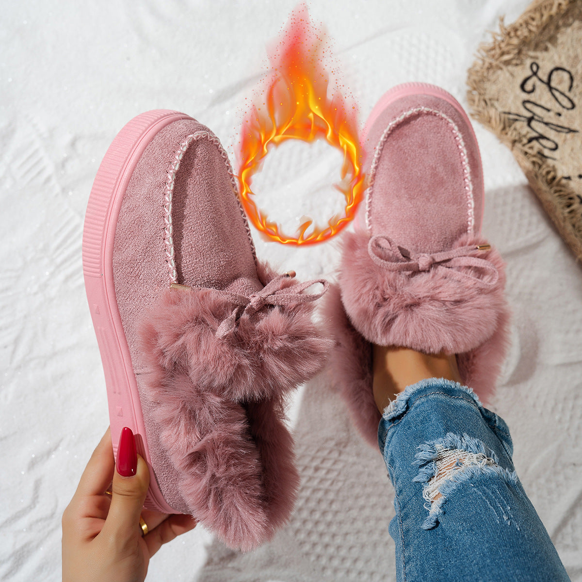 Women's Plush Trim Lace-Up Shoes