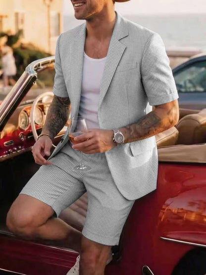 Men's Plaid Short Sleeve Suit Set