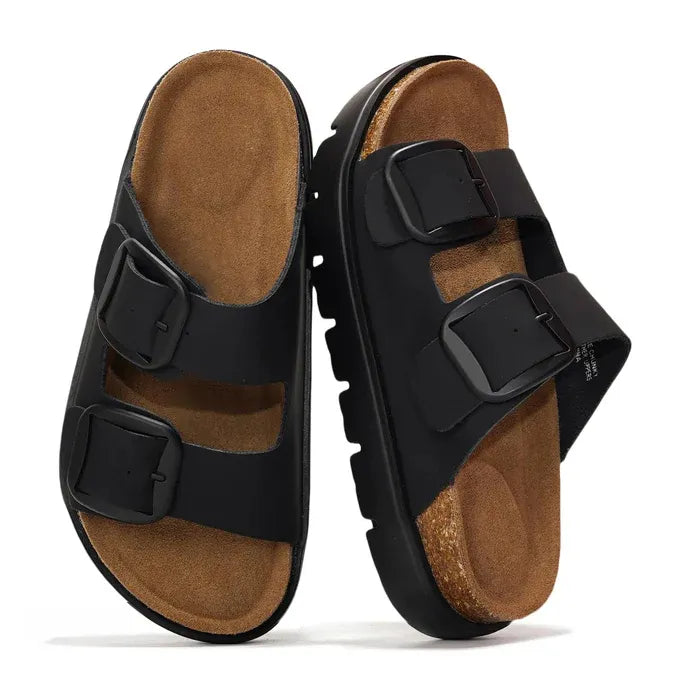 Women's Double-Buckle Flatform Slide Sandals