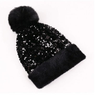 Unisex Sequin Pom Beanie