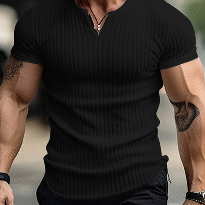 Men’s Ribbed Notch Neck Short-Sleeve Shirt