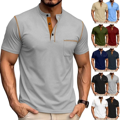 Men’s Contrast Stitch Stand Collar Polo Shirt