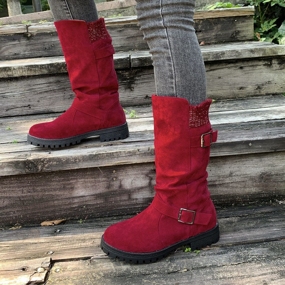Women's Suede-Look Buckle Boots