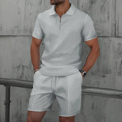 Men's Waffle Knit Polo Shirt & Shorts Set