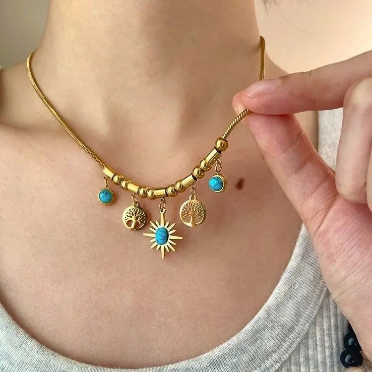Bohemian Sun Charm Necklace & Bracelet Set