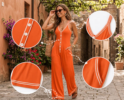 Women's Contrast-Trim Button-Front Jumpsuit