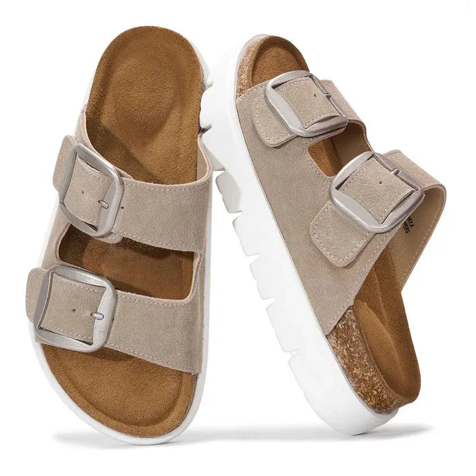 Women's Double-Buckle Flatform Slide Sandals