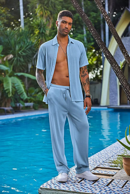 Men’s Textured Button-Up Shirt & Pants Set