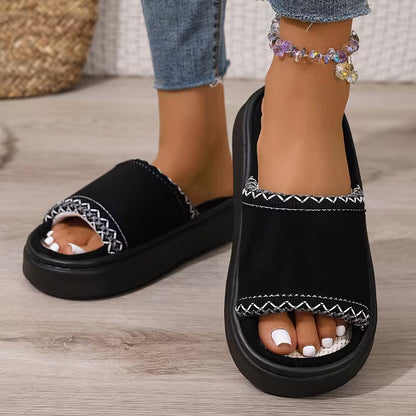 Women's Contrast Stitch Platform Slides