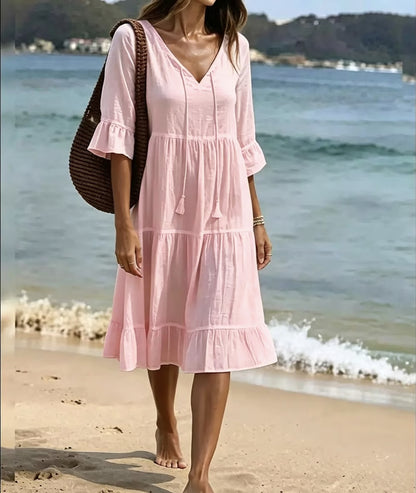 Women's Half Sleeve Tiered V-Neck Dress
