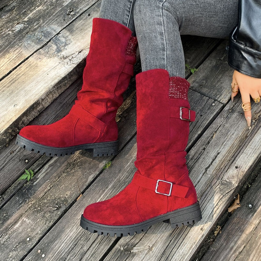 Women's Suede-Look Buckle Boots