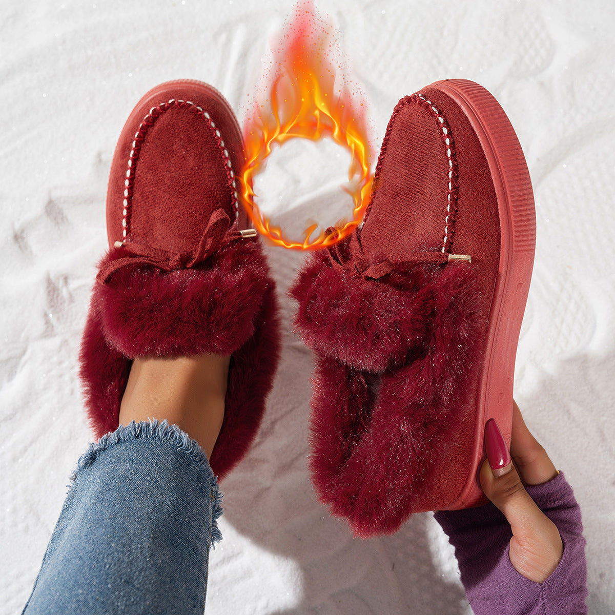Women's Plush Trim Lace-Up Shoes