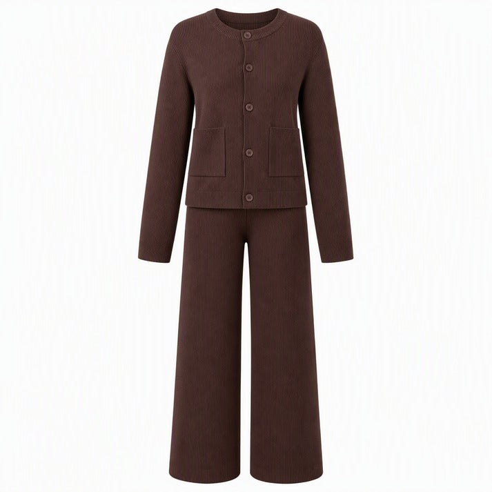 Women's Button-Front Cardigan and Wide-Leg Pants Set