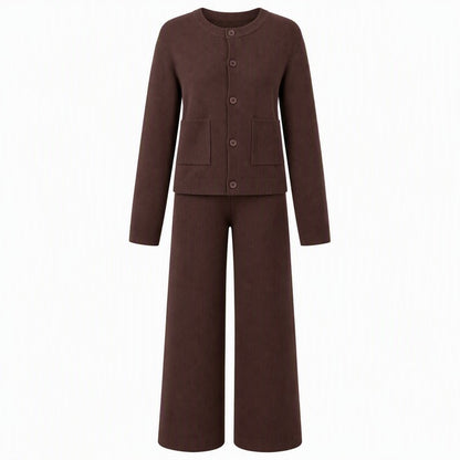 Women's Button-Front Cardigan and Wide-Leg Pants Set