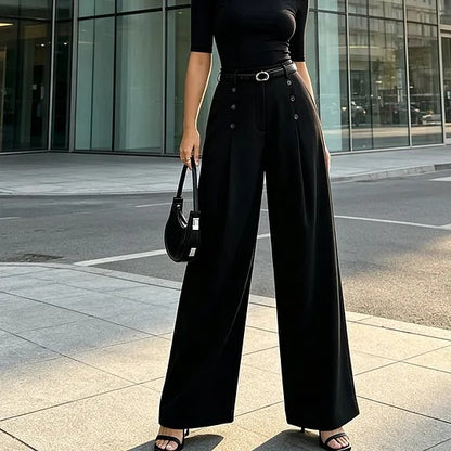 Women's Wide-Leg Button-Front Dress Pants