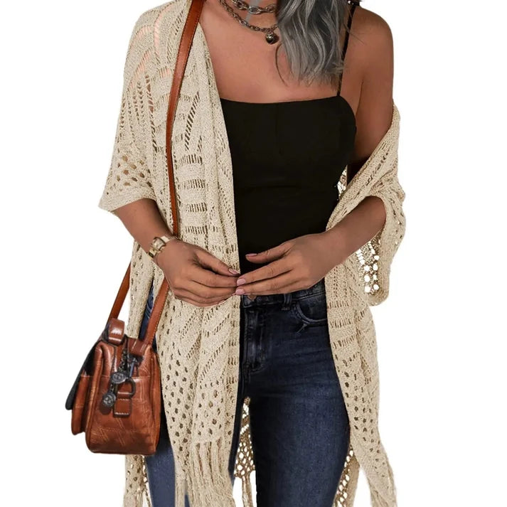 Women's Oversized Crochet Knit Tassel Cardigan