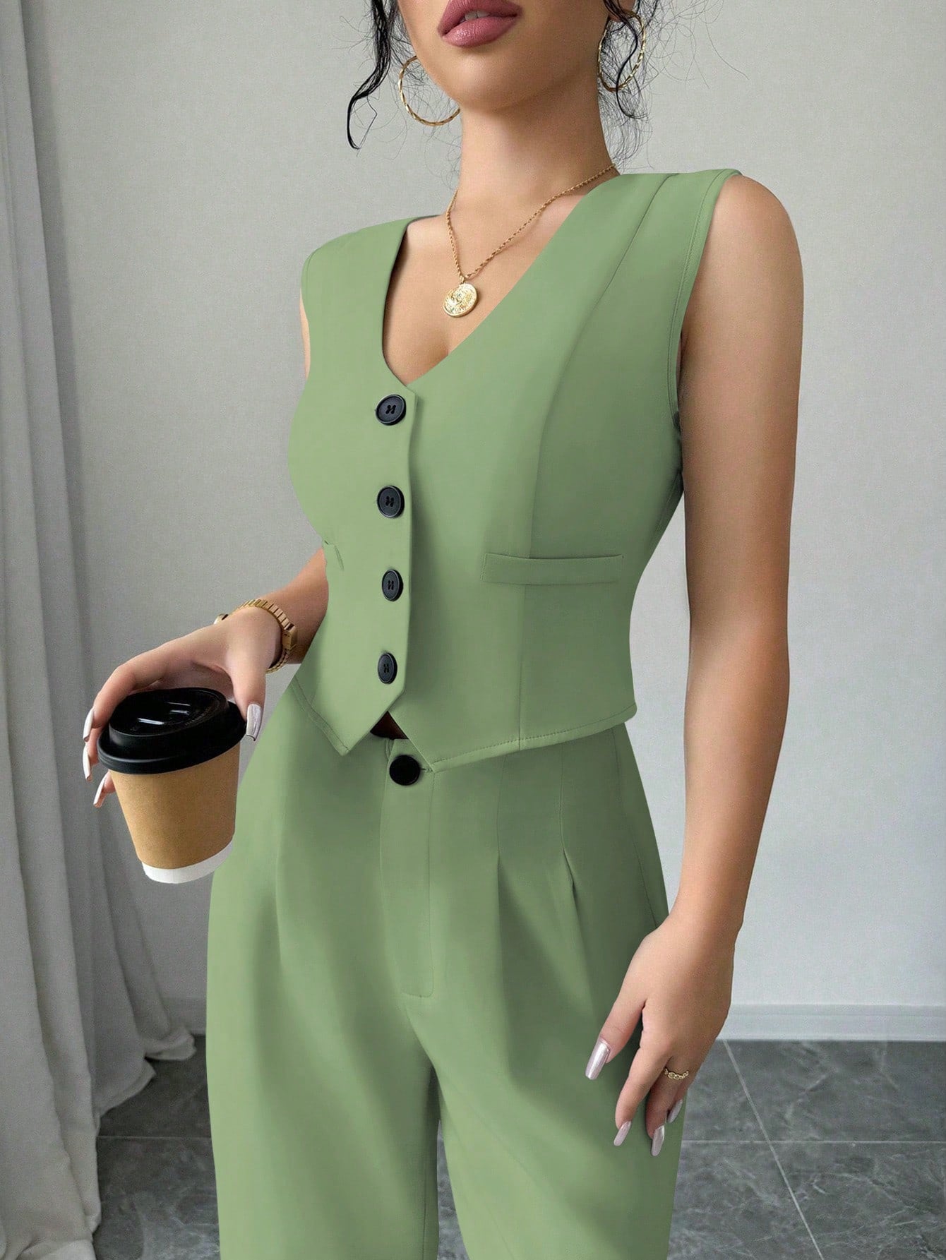 Single-Breasted Vest & Pleated Pants Set