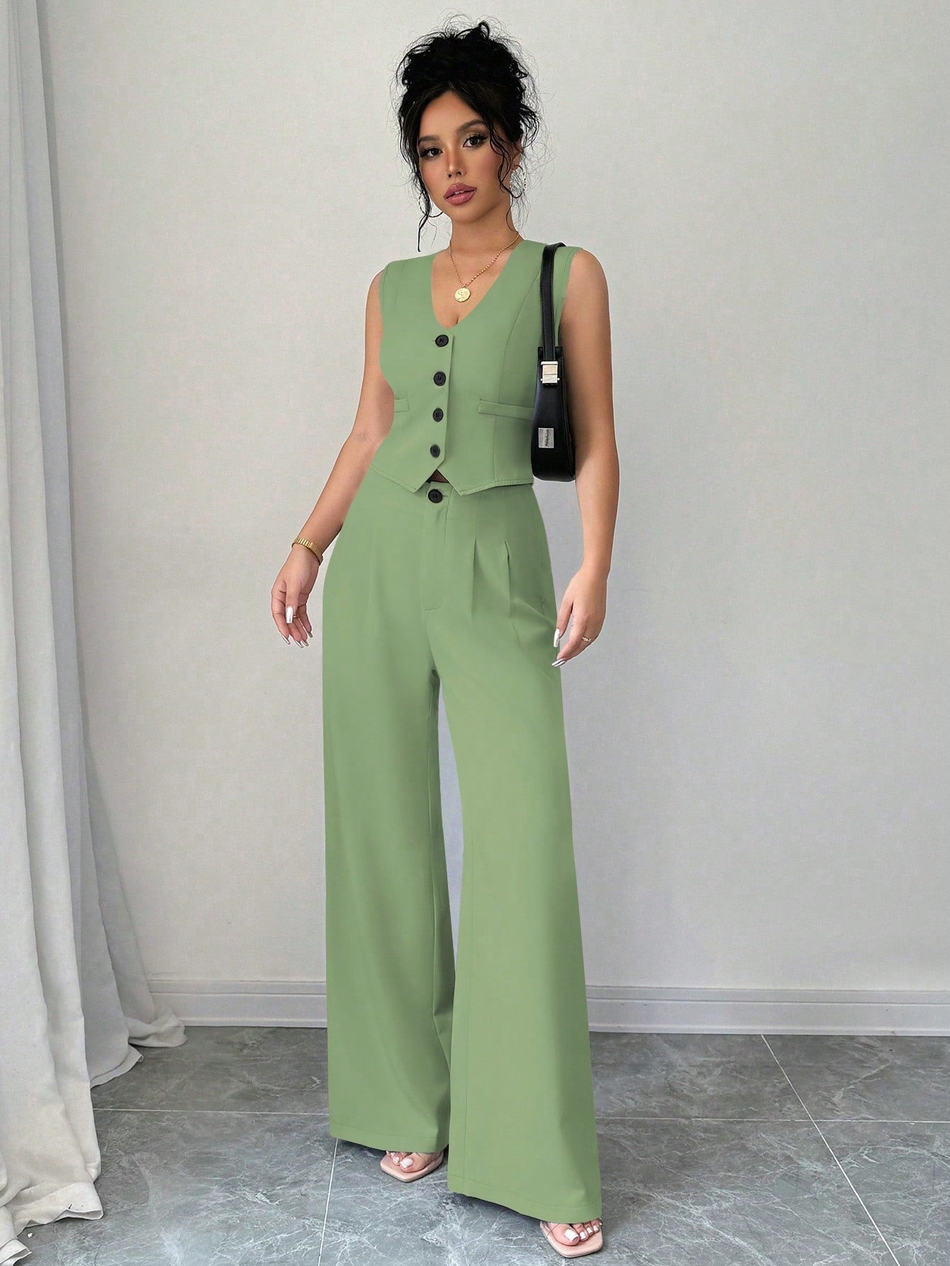 Single-Breasted Vest & Pleated Pants Set
