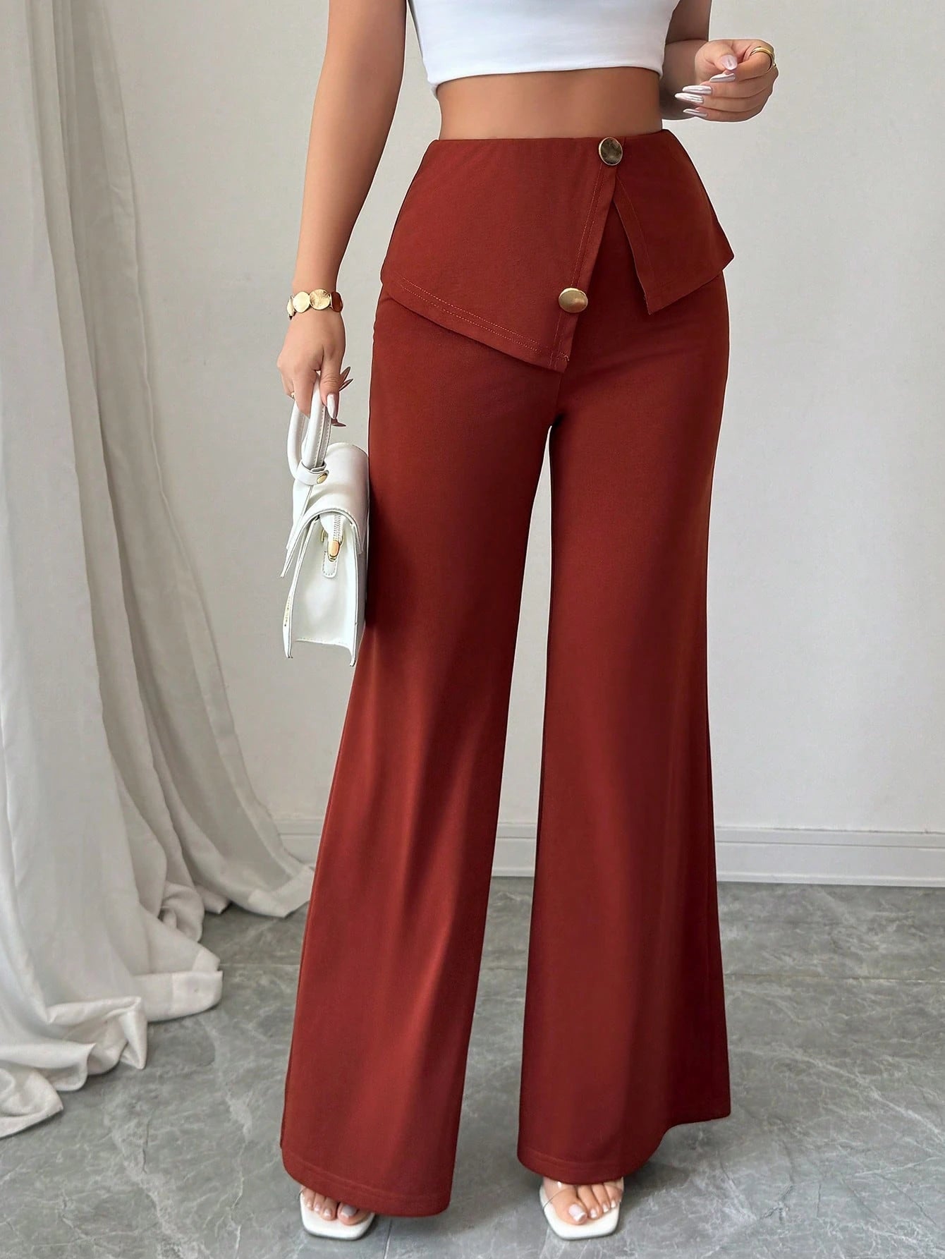 Folded Waist Wide Leg Pants