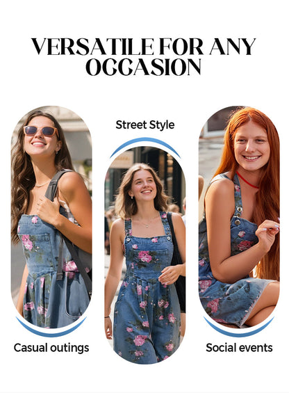 Women's Vintage Floral Denim Overall Dress