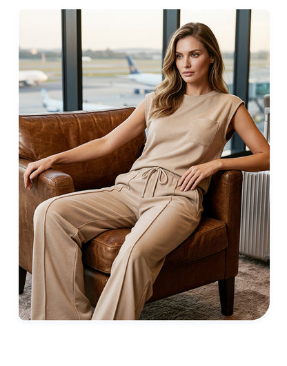 Women's Sleeveless Drawstring Wide Leg Lounge Set
