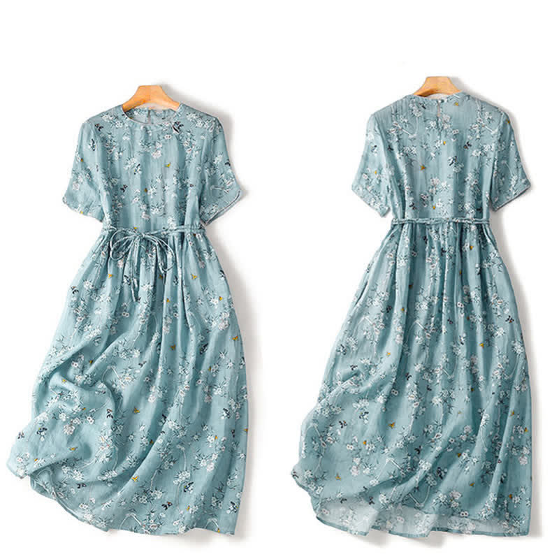 Women's Floral Drawstring Waist Maxi Dress