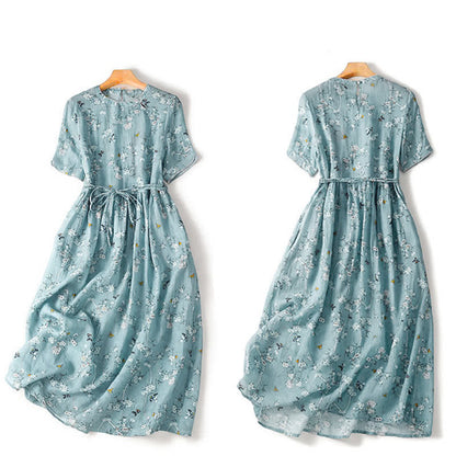Women's Floral Drawstring Waist Maxi Dress