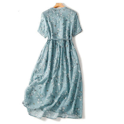 Women's Floral Drawstring Waist Maxi Dress