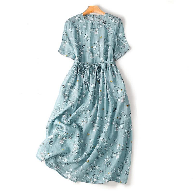 Women's Floral Drawstring Waist Maxi Dress