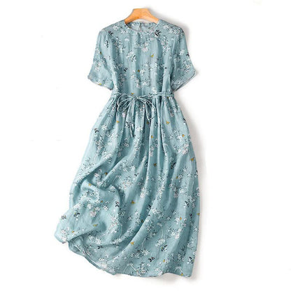 Women's Floral Drawstring Waist Maxi Dress