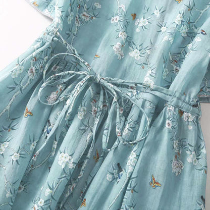 Women's Floral Drawstring Waist Maxi Dress