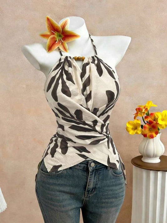Women's Printed Halter Neck Wrap Top
