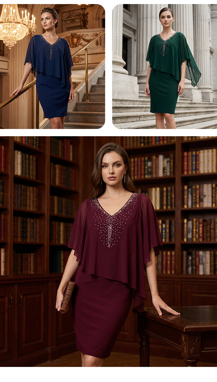 Women's Embellished V-Neck Overlay Dress