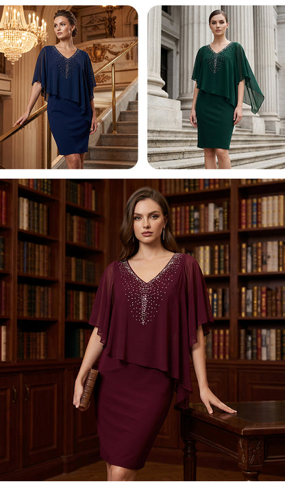 Women's Embellished V-Neck Overlay Dress