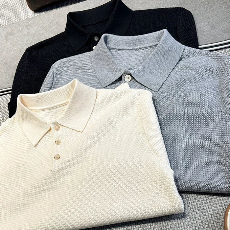 Men's Textured Polo Sweater