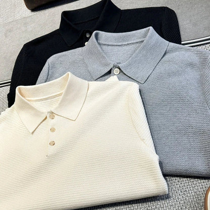 Men's Textured Polo Sweater