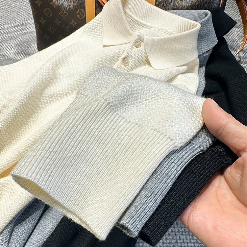 Men's Textured Polo Sweater