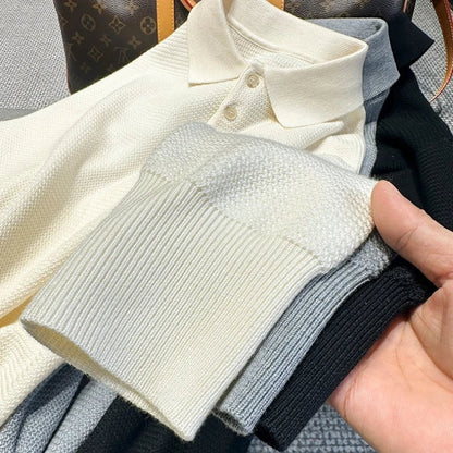 Men's Textured Polo Sweater