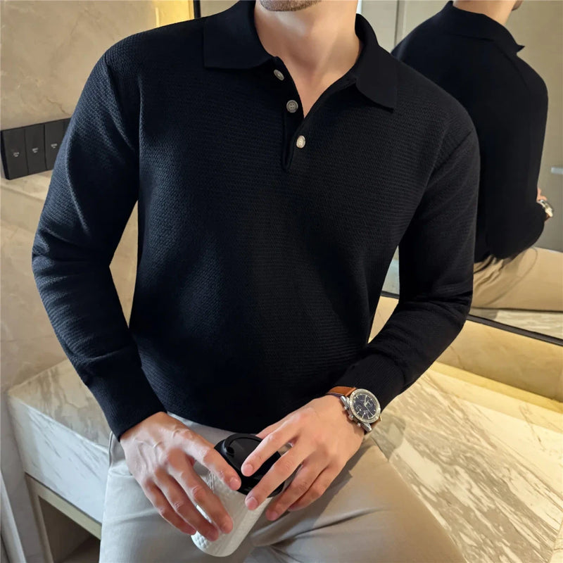 Men's Textured Polo Sweater