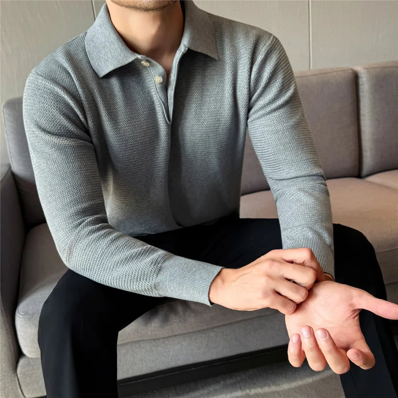 Men's Textured Polo Sweater