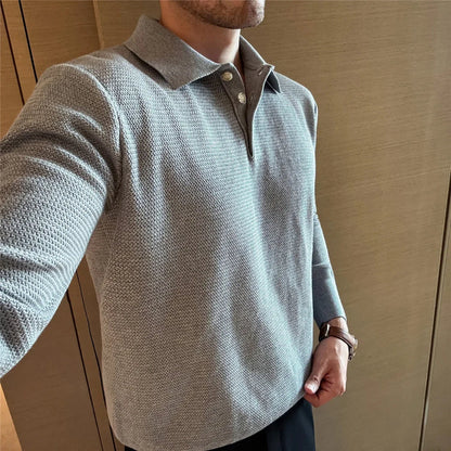 Men's Textured Polo Sweater