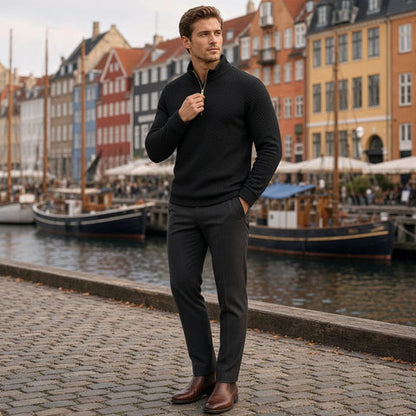 Men's Textured Half-Zip Patterned Sweater