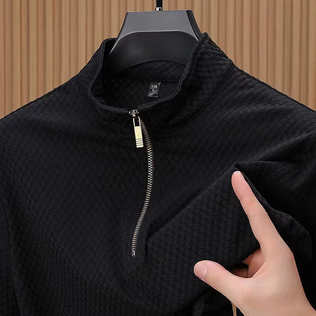 Men's Textured Half-Zip Patterned Sweater