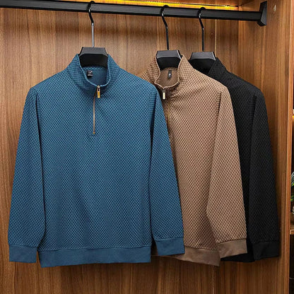 Men's Textured Half-Zip Patterned Sweater