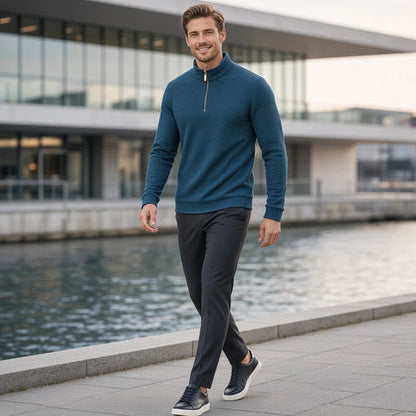 Men's Textured Half-Zip Patterned Sweater