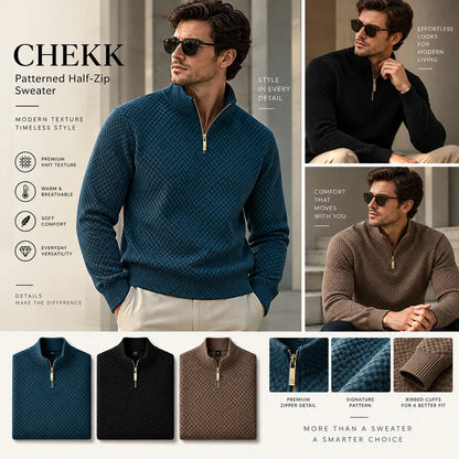 Men's Textured Half-Zip Patterned Sweater