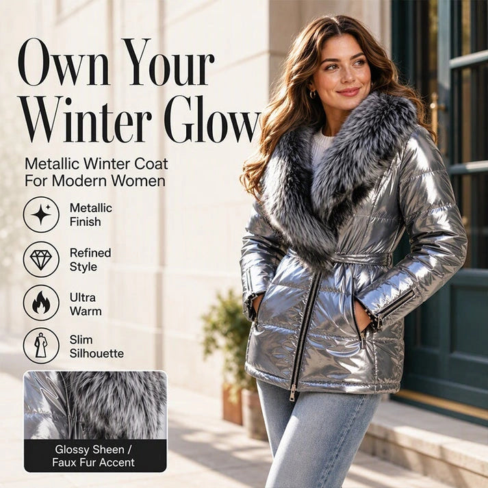 Women's Belted Jacket with Faux Fur Collar