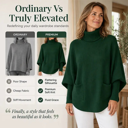Women's High-Neck Poncho Sweater